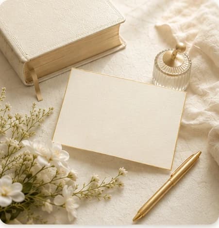 Composicao clara com Biblia, flores e papel